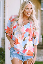 Load image into Gallery viewer, Multicolor Floral Print V Neck Half Sleeve Blouse
