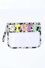 Load image into Gallery viewer, Black STUFF Cow Print Transparent Zipped Pouch
