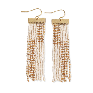 Lana Rectangle Hanger Colorblocks With Stripes Beaded Fringe Earrings Ivory/Gold