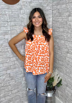 Load image into Gallery viewer, Orange Floral Print Square Neck Ruffle
