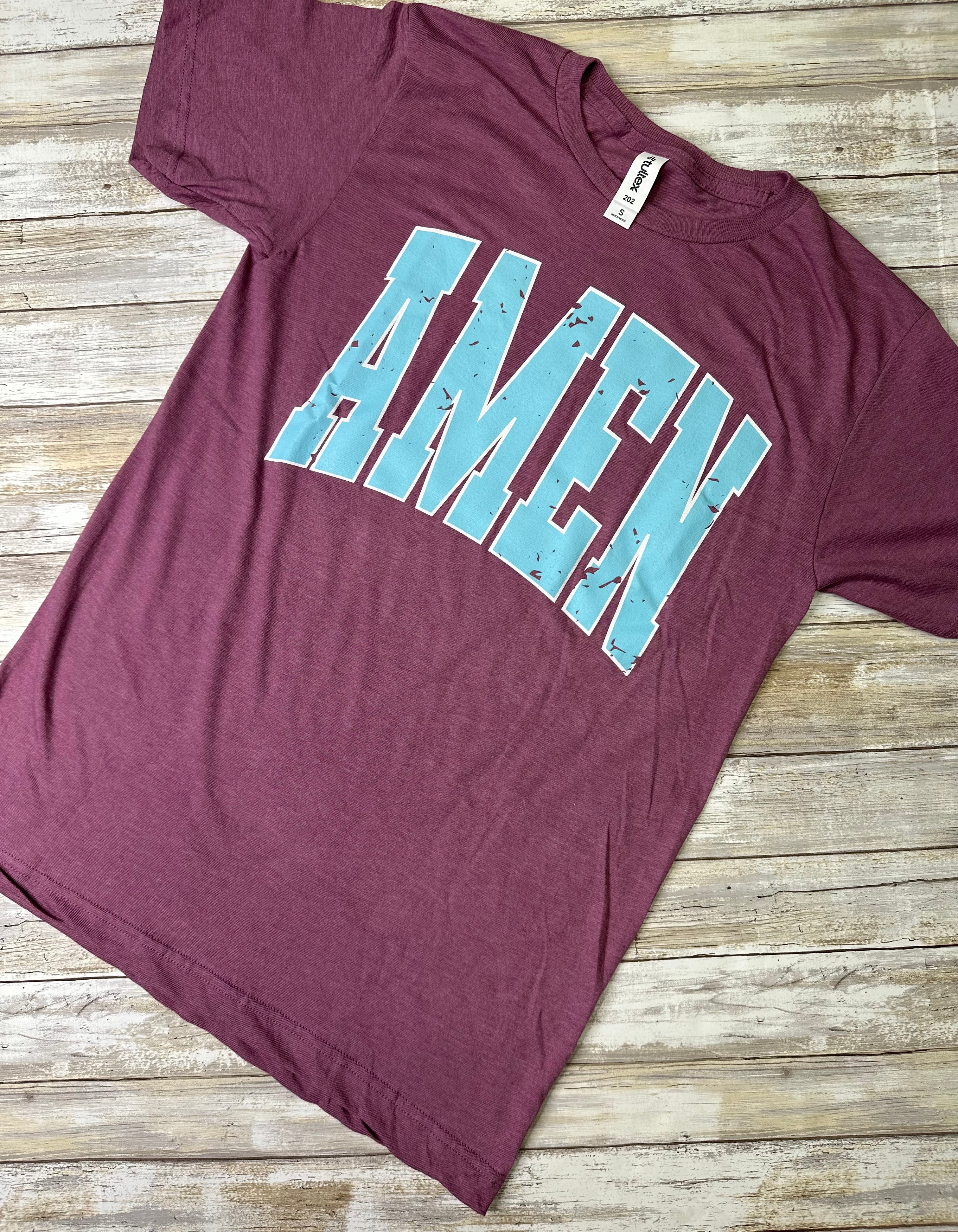 Amen Burgundy and Teal Graphic Tee