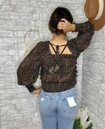 Load image into Gallery viewer, Chiffon Square Neck Shirred Cuff Ruffled Body Top
