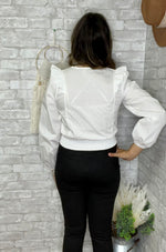Load image into Gallery viewer, Poplin Ruffle and Front Tie Detail Long Sleeve Top
