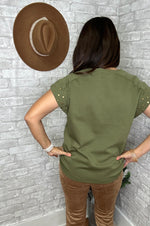 Load image into Gallery viewer, Entro Green Cap Top with Gold Studs
