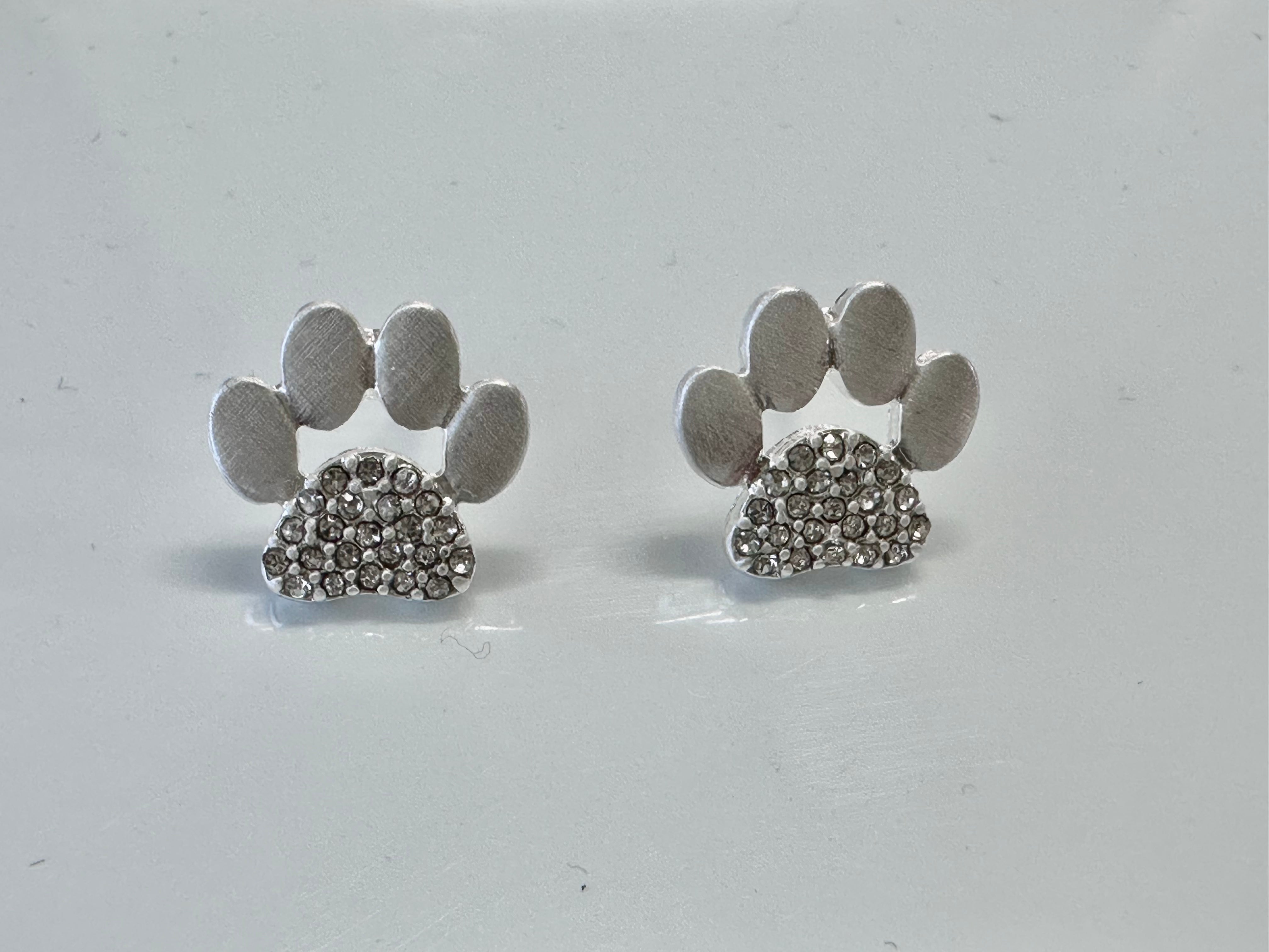 Badger Paw Silver with Bling Stud Earrings