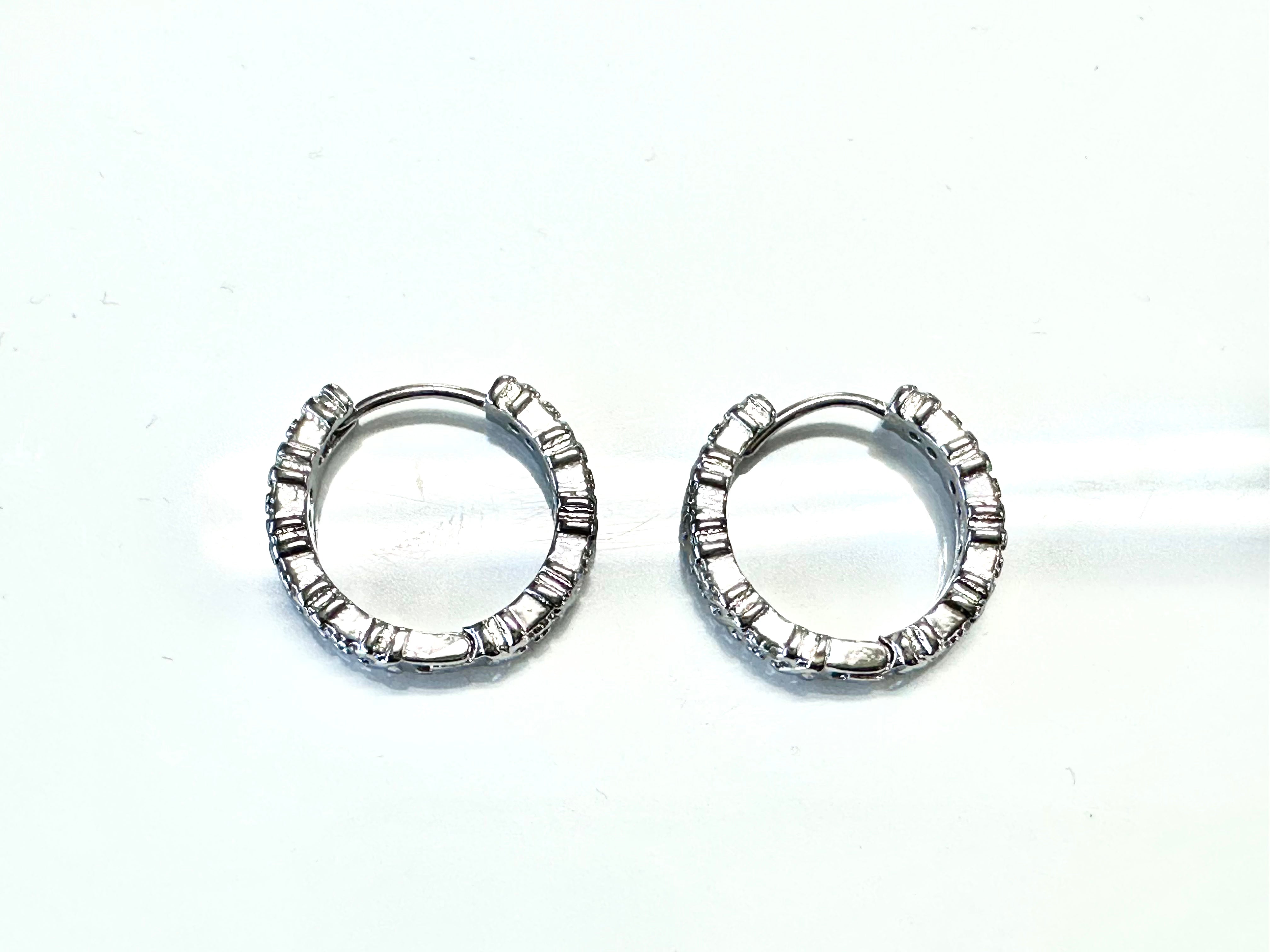 White Gold Dipped Earring Silver with Bling