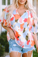 Load image into Gallery viewer, Multicolor Floral Print V Neck Half Sleeve Blouse
