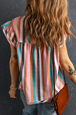 Load image into Gallery viewer, Multicolor Striped Tiered Ruffle Cap Sleeve Top
