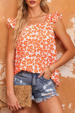 Load image into Gallery viewer, Orange Floral Print Square Neck Ruffle
