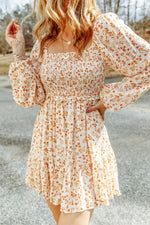 Load image into Gallery viewer, Apricot Boho Floral Smocked Puff Sleeve Mini Dress
