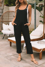 Load image into Gallery viewer, Black Button Straps Pocketed Cropped Jumpsuit
