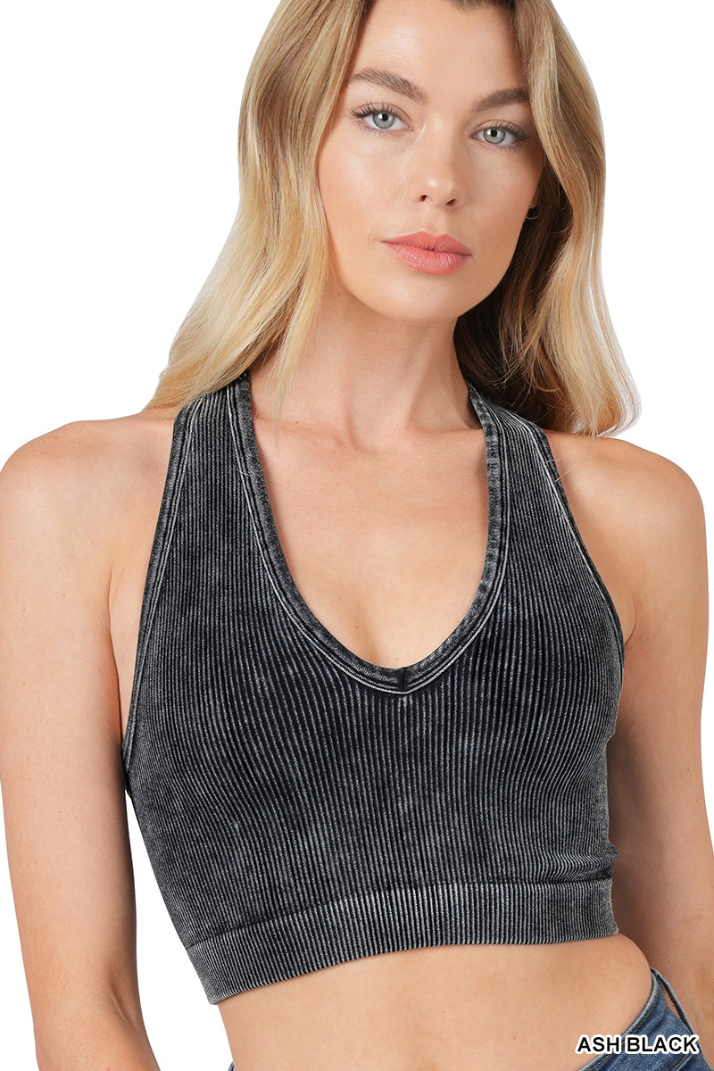 WASHED RIBBED CROPPED RACERBACK TANK TOP