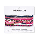 Load image into Gallery viewer, Ink + Alloy Sage Mixed Stripe Beaded 10 Strand Stretch Bracelets Hot Pink
