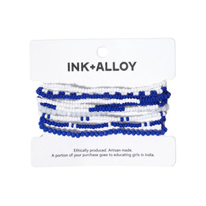 Ink + Alloy Sage Color Block Beaded 10 Strand Stretch Bracelets Blue + White