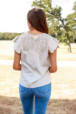 Load image into Gallery viewer, Total Cutie Beige Ruffle Top with Lace
