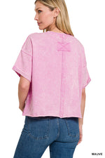 Load image into Gallery viewer, FRENCH TERRY WASHED RAW EDGE SHORT SLEEVE CROP TOP
