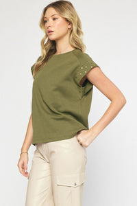 Entro Green Cap Top with Gold Studs