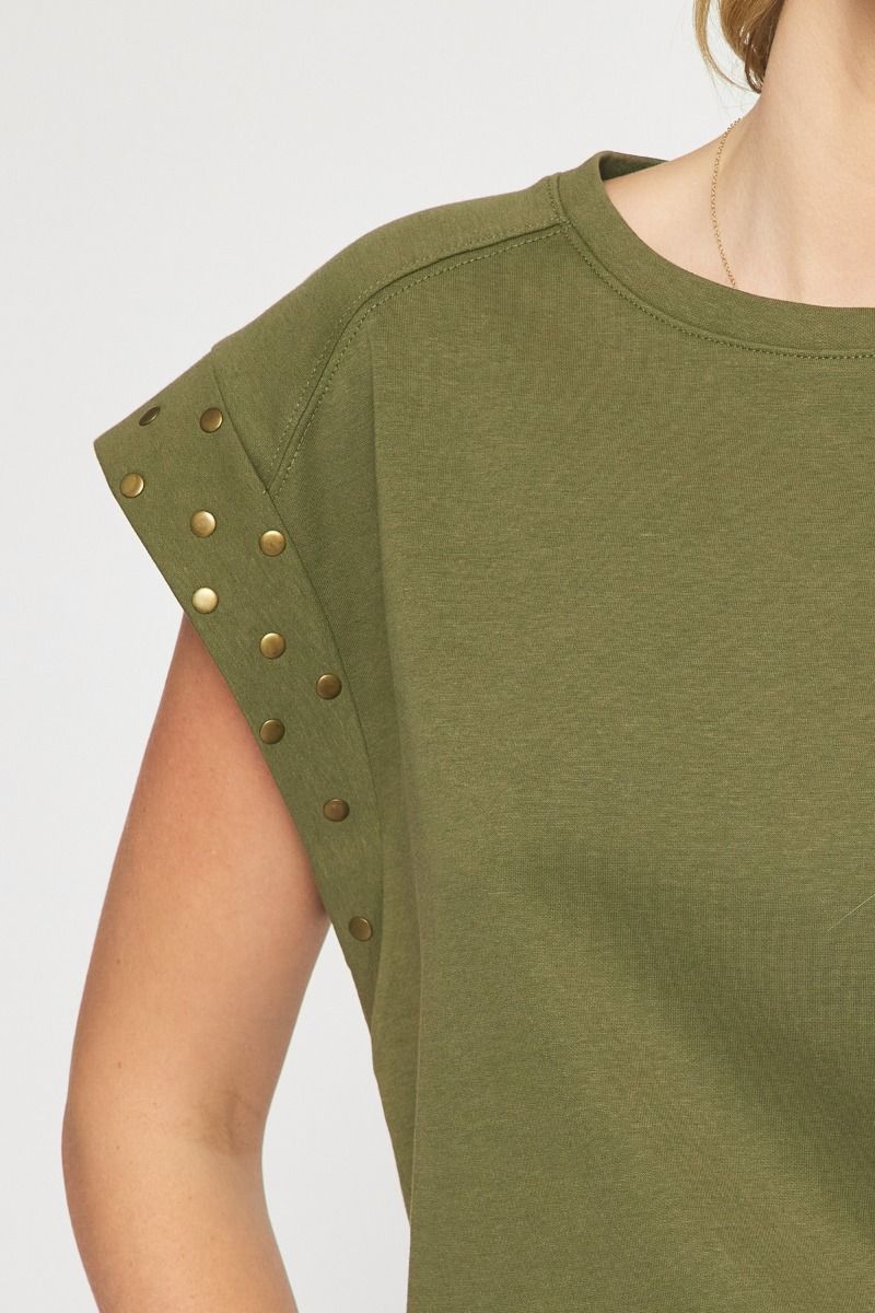 Entro Green Cap Top with Gold Studs