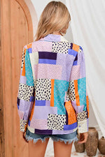 Load image into Gallery viewer, Patchwork Puff Sleeve Collared Shirt
