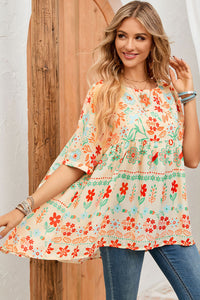 Floral Round Neck Babydoll Blouse