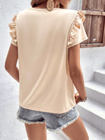 Load image into Gallery viewer, Ruffle Trim Short Sleeve Round Neck Blouse
