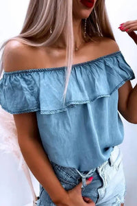 Chambray Denim Off the Shoulder Top