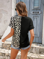 Load image into Gallery viewer, Contrast Leopard Print Short Sleeve V-Neck Tee
