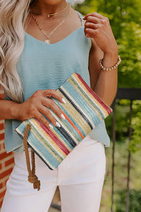 Multicolor Colorblock Tasseled Décor Straw Bag