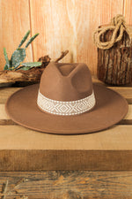 Load image into Gallery viewer, Brown Aztec Embroidery Retro Flat Fedora Hat
