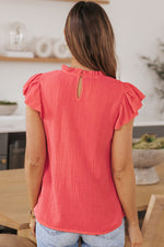 Load image into Gallery viewer, Rose Flutter Sleeve Frilled Neck Textured Blouse
