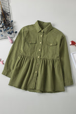Load image into Gallery viewer, Green Snap Up Babydoll Shirt
