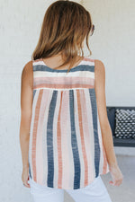Load image into Gallery viewer, Multicolor Split V Neck Striped Print Tank Top
