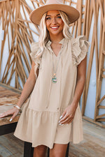 Load image into Gallery viewer, Beige Tiered Ruffled Sleeves Mini Dress with Pockets
