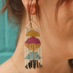 Load image into Gallery viewer, Ink + Alloy Gloria Half Circles Beaded Fringe Earrings Muted Rainbow
