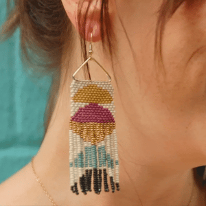 Ink + Alloy Gloria Half Circles Beaded Fringe Earrings Muted Rainbow