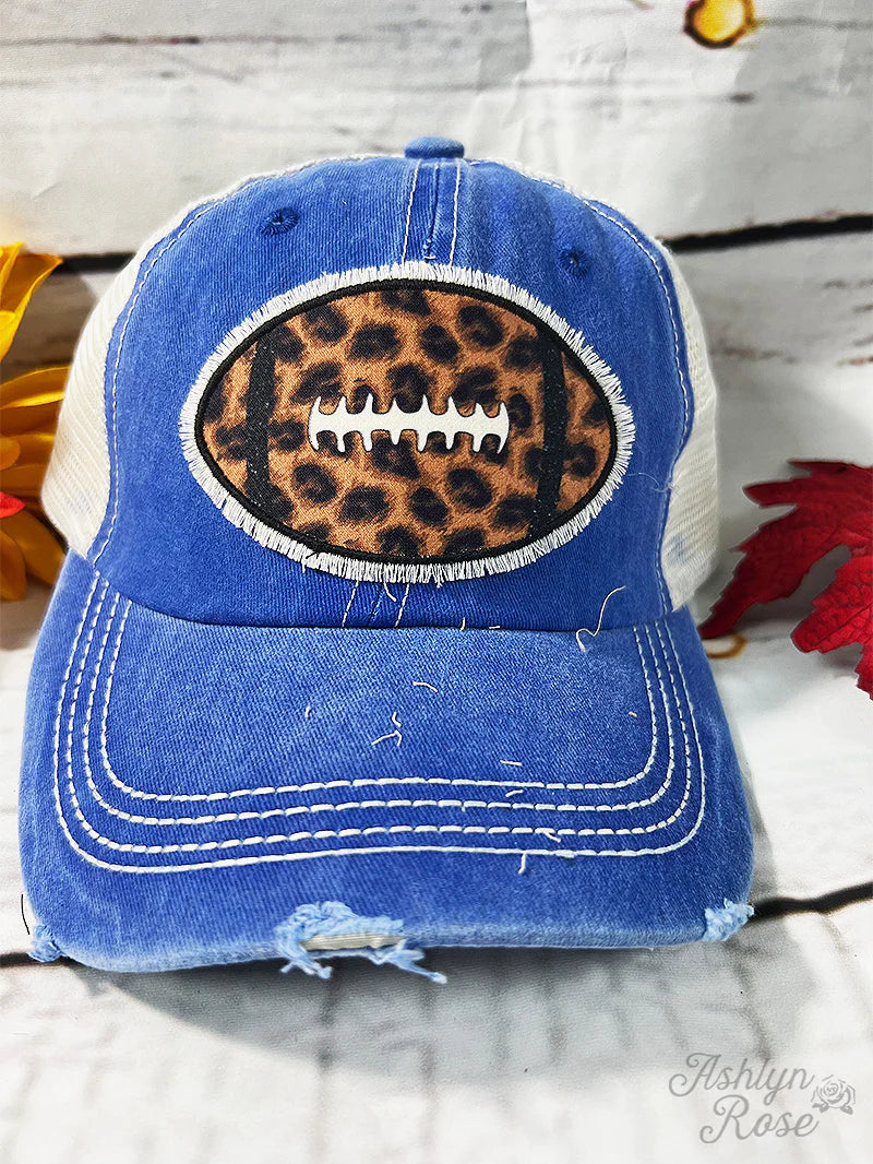 Leopard Football Patch on Blue Distressed