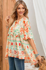 Load image into Gallery viewer, Floral Round Neck Babydoll Blouse
