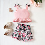 Load image into Gallery viewer, Decorative Button Ruffled Tank and Leopard Floral Shorts Set
