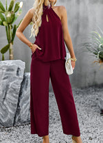 Load image into Gallery viewer, Halter Neck Top and Straight Leg Pants Set
