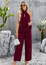 Load image into Gallery viewer, Halter Neck Top and Straight Leg Pants Set
