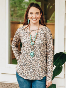 LET'S TAKE A ROAD TRIP CAGED LONG SLEEVE WITH V NECK, LEOPARD