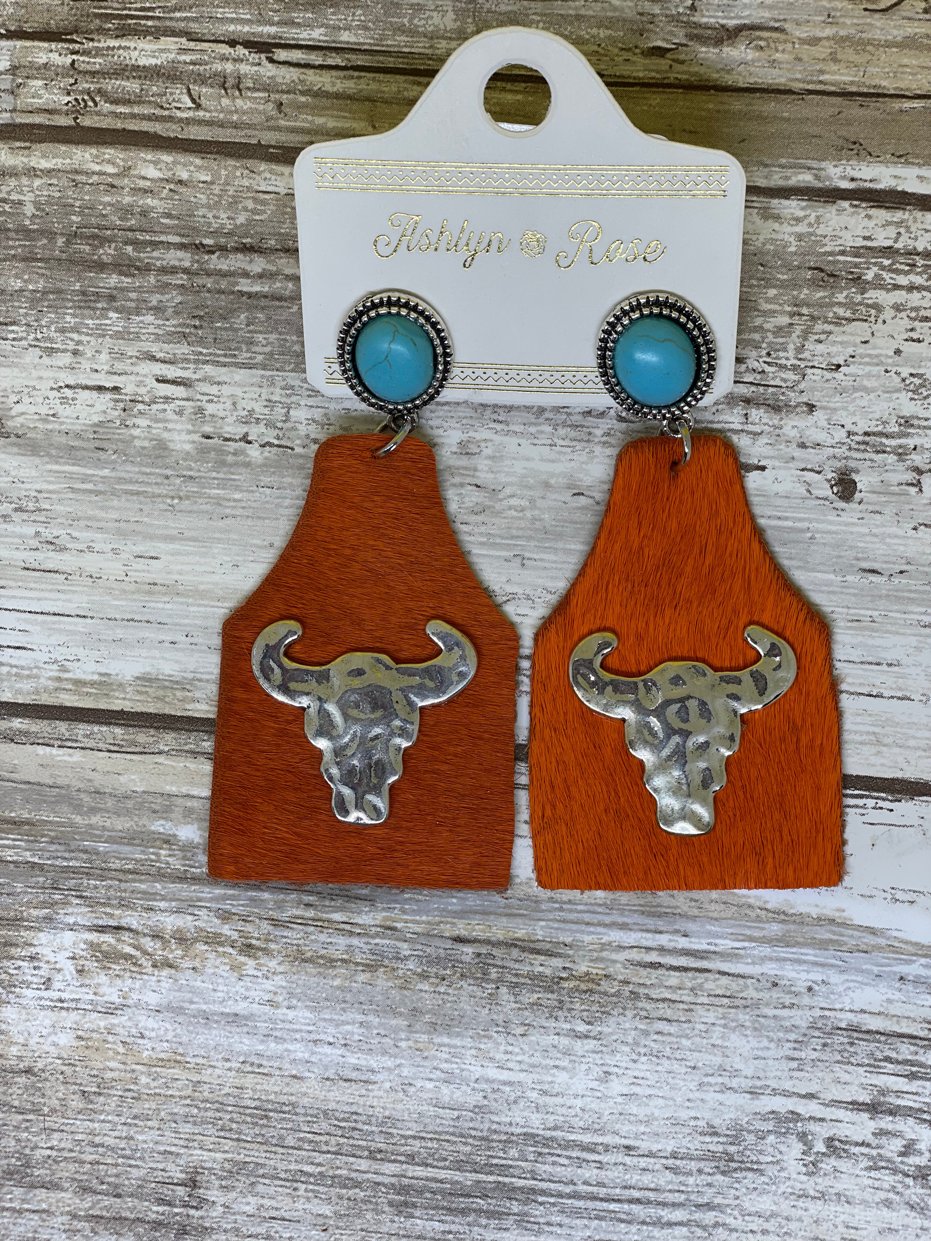 Longhorn Orange and Turquoise Earring